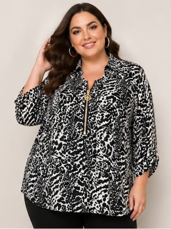 Michael Kors Tops - 🖤 Michael Kors Animal Print Zip Blouse – Size 3X – NWT 🖤